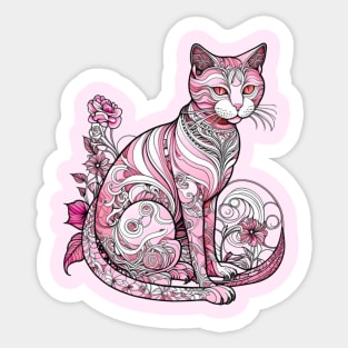 Glamourous Pink Art Nouveau Kitty Sticker